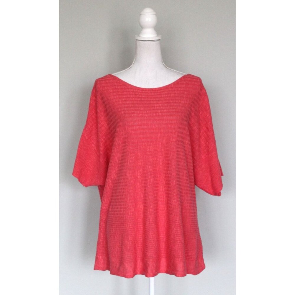 EILEEN FISHER Organic Linen & Cotton Coral Sweater Knit Short Sleeve Top Size 2X